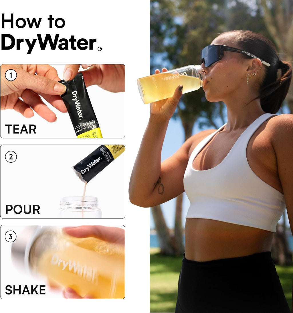 DryWater Electrolytes + Vitamins Hydration Packets, Lemon Lime 12 Pack