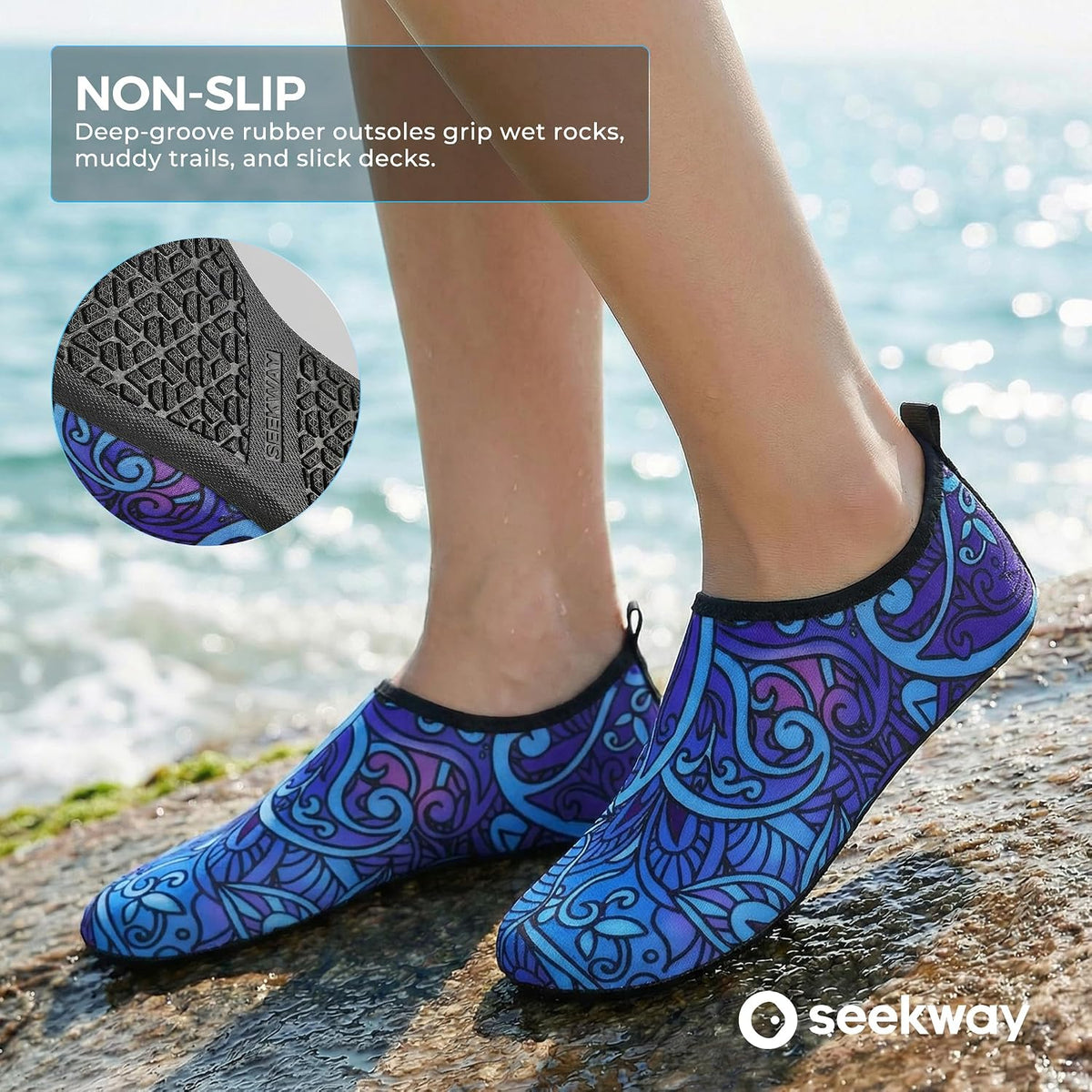 SEEKWAY Water Shoes Women Men Adult Quick-Dry Aqua Socks Barefoot Non Slip for Beach Swim River Pool Lake surf Black SK002(U)