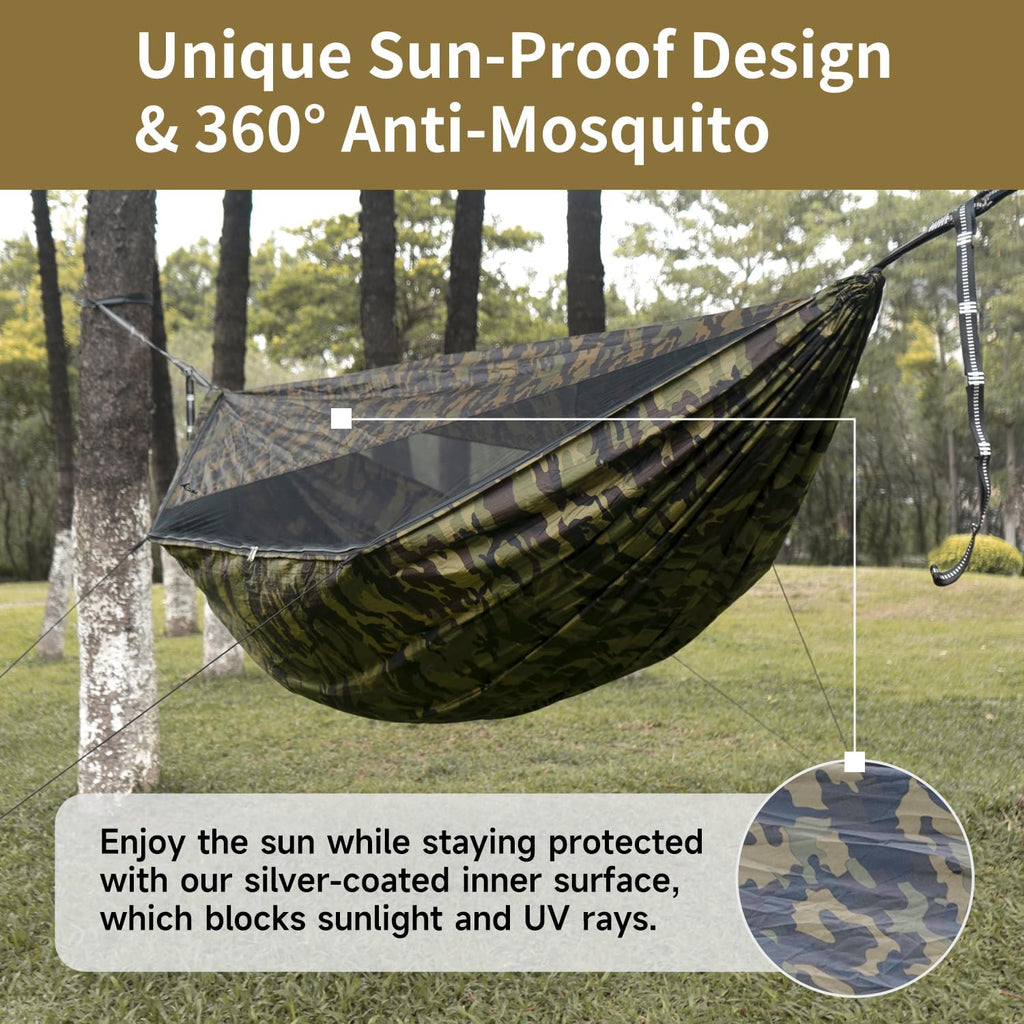 Camping Hammock with Mosquito Net, Sunshade and Ridge Rope, 2 Person