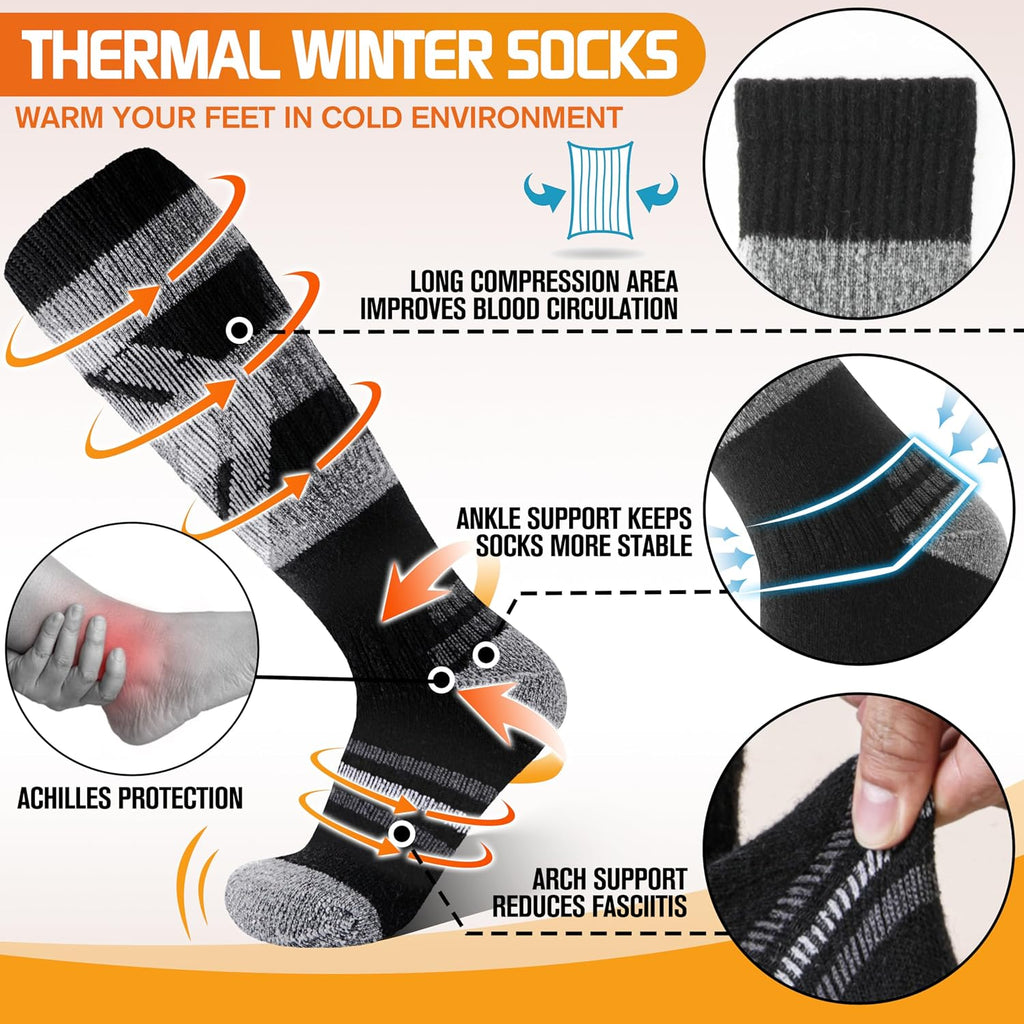 Welwoos 3 Pairs Merino Wool Ski Socks for Womens Mens Thermal Winter Warm Thick Knee High Socks for Skiing Snowboarding