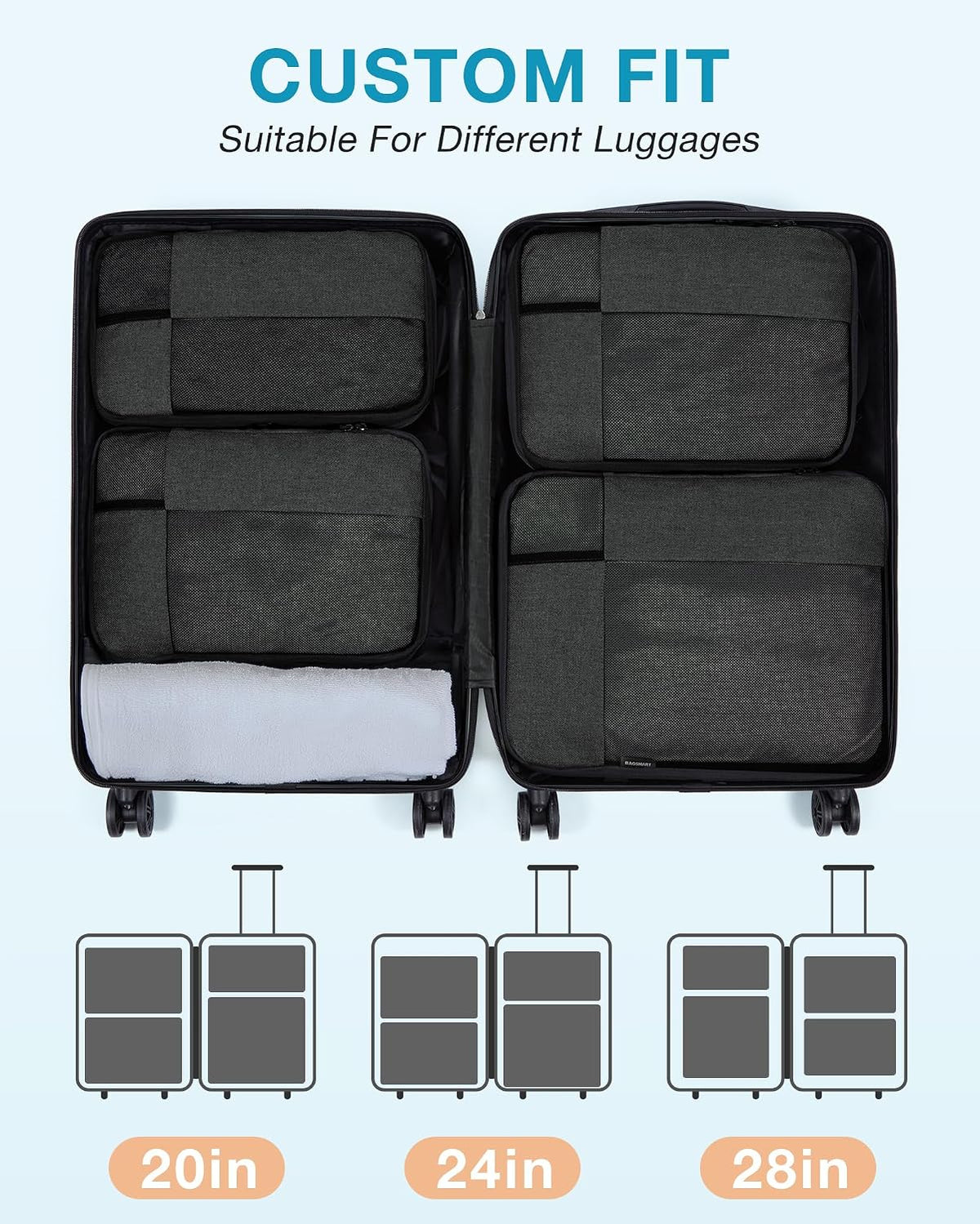 BAGSMART Compression Packing Cubes for Travel, 4 Set Luggage Organizer Bags