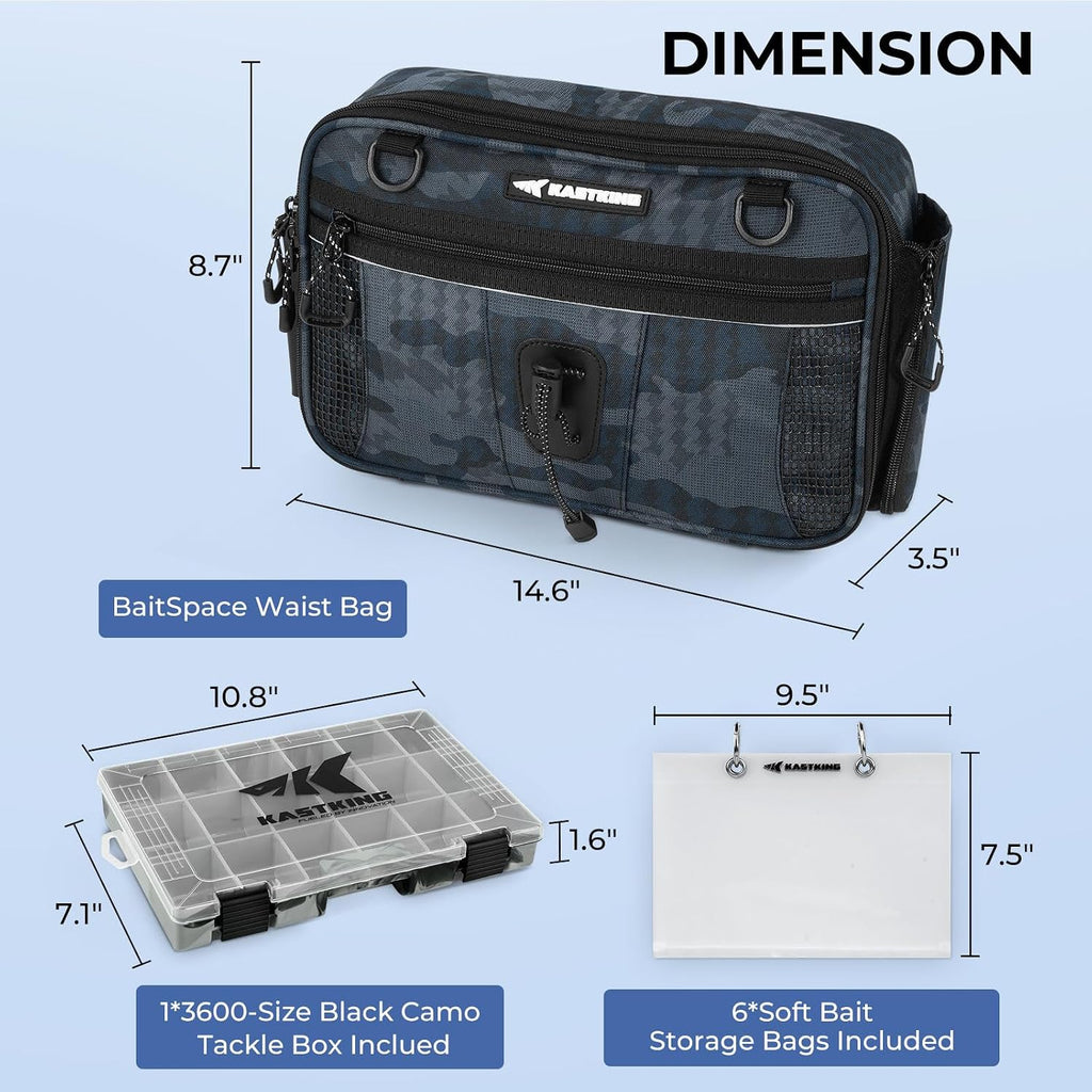 KastKing BaitSpace Waist Bag, Fishing Fanny Pack with Rod Holder