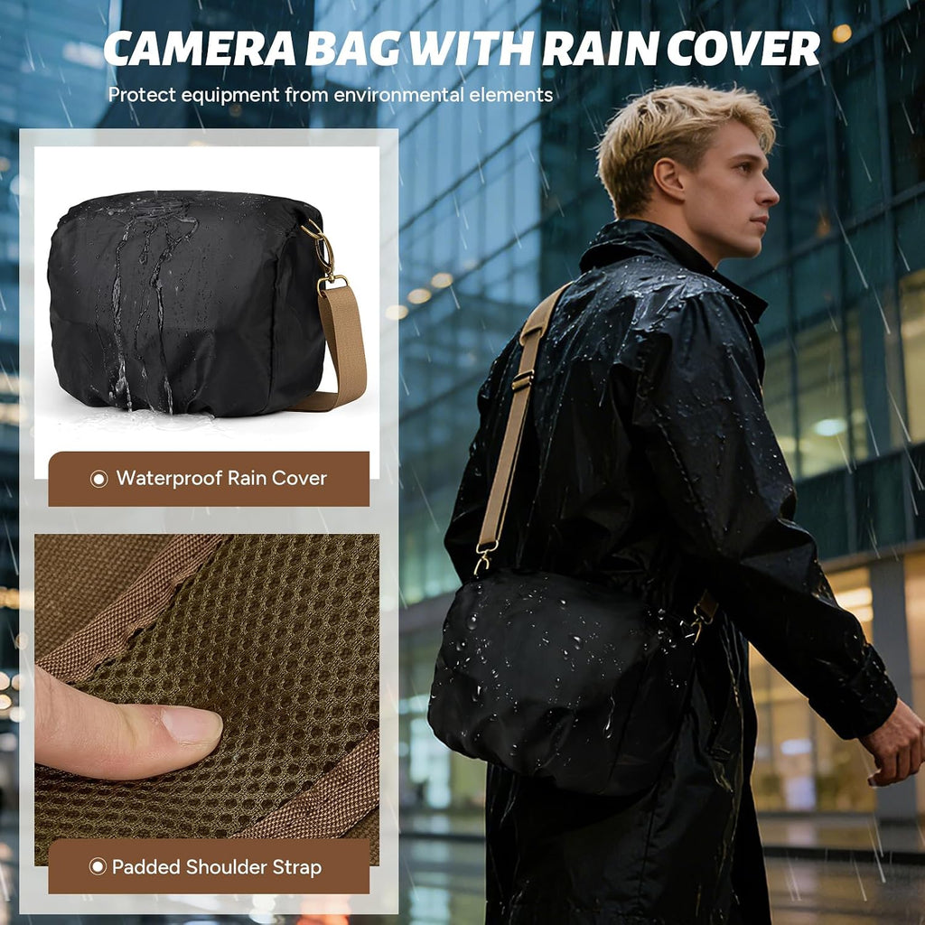 RAINSMORE Camera Bag, Vintage Canvas Camera Sling Bag Crossbody Camera Case