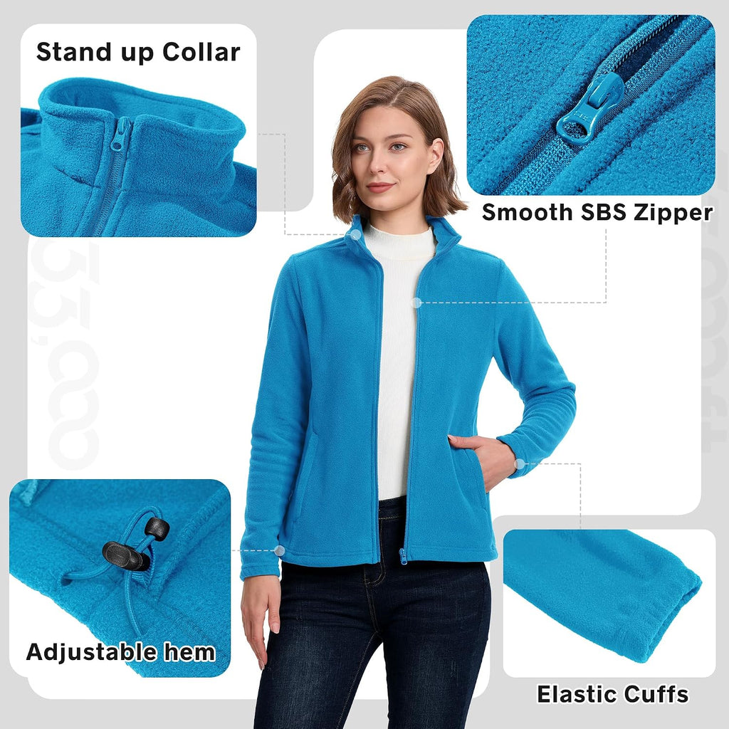 33,000ft Women's Polar Fleece Jacket Zip Up Lightweight Hiking Sweatshirt