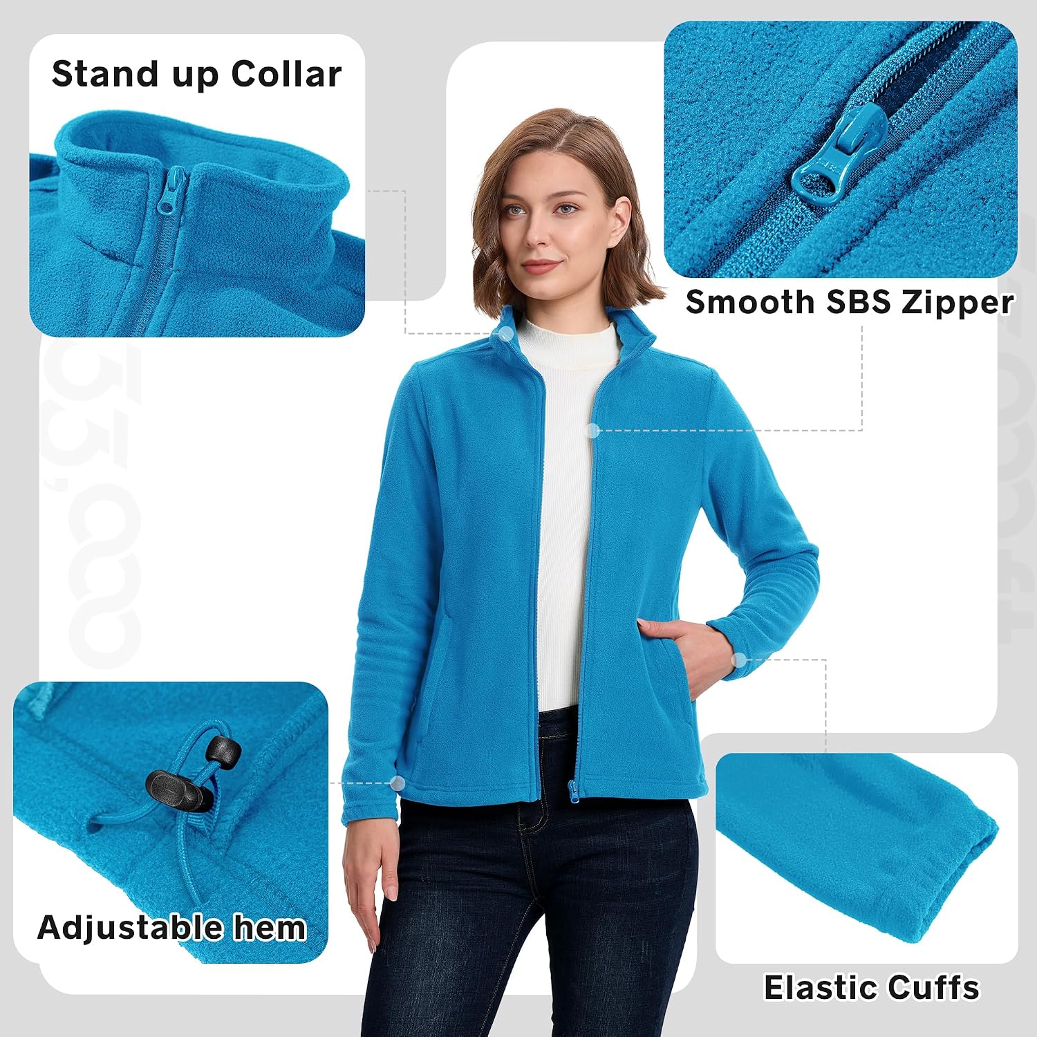 33,000ft Women's Polar Fleece Jacket Zip Up Lightweight Hiking Sweatshirt