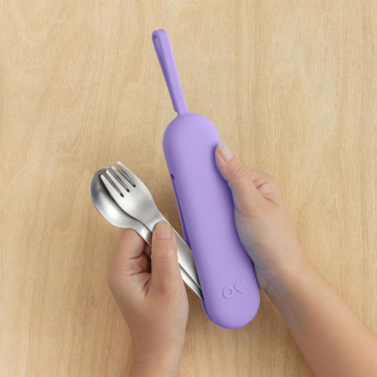 Omie OmieBox Travel Fork & Spoon Set with Case, Purple