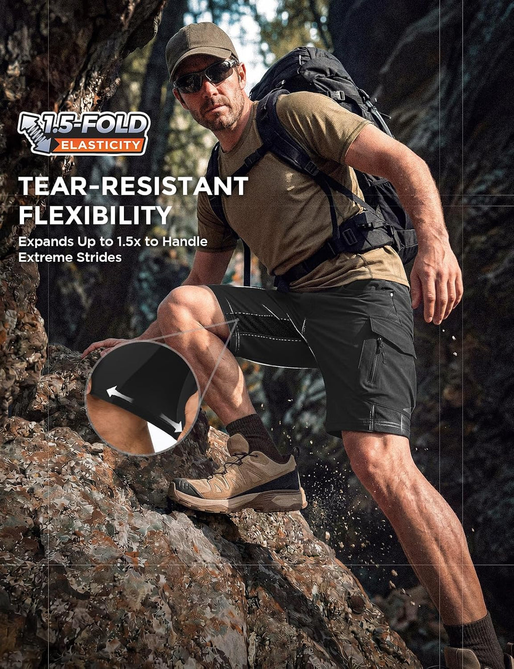 XKTTAC Men's Hiking Cargo Shorts: 4-Way Stretch with 6 Secure Pockets