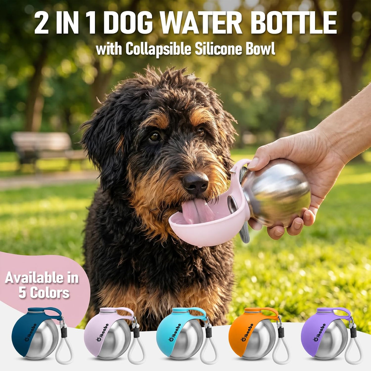 Cibaabo Portable Dog Water Bottle with Collapsible Silicone Bowl 10 oz
