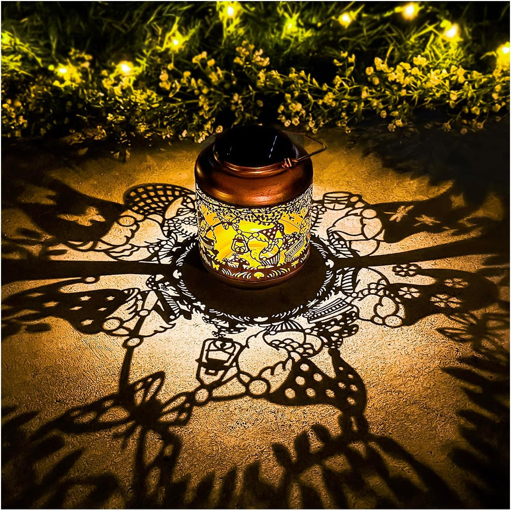 Gnomes Solar Lanterns Outdoor Waterproof,Hanging Solar Lights Gnome Gifts for Women Metal LED Decorative Light for Yard,Patio,Lawn,Tabletop,Pathway,Landscape,Garden Gnomes Decor