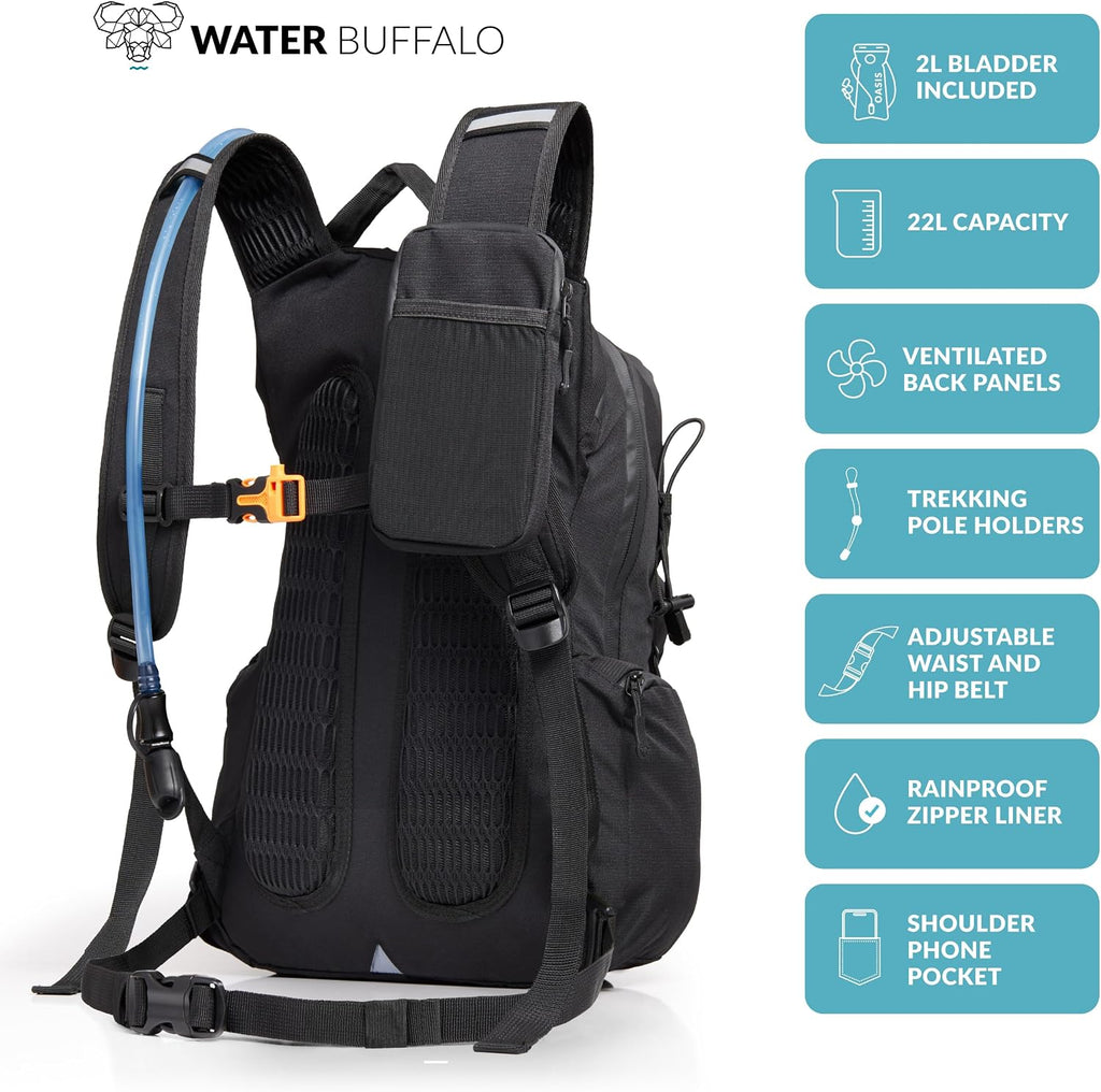 Water Buffalo Sherpa 22L Hiking Hydration Backpack, 2L Bladder
