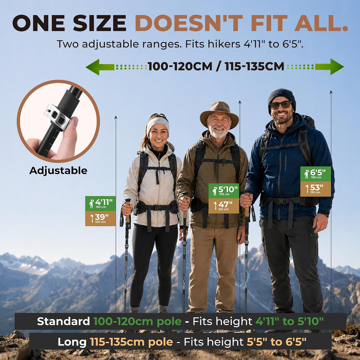 Trekology Trek-Z Hiking Trekking Poles, Walking Stick for Men, Women, 2pc