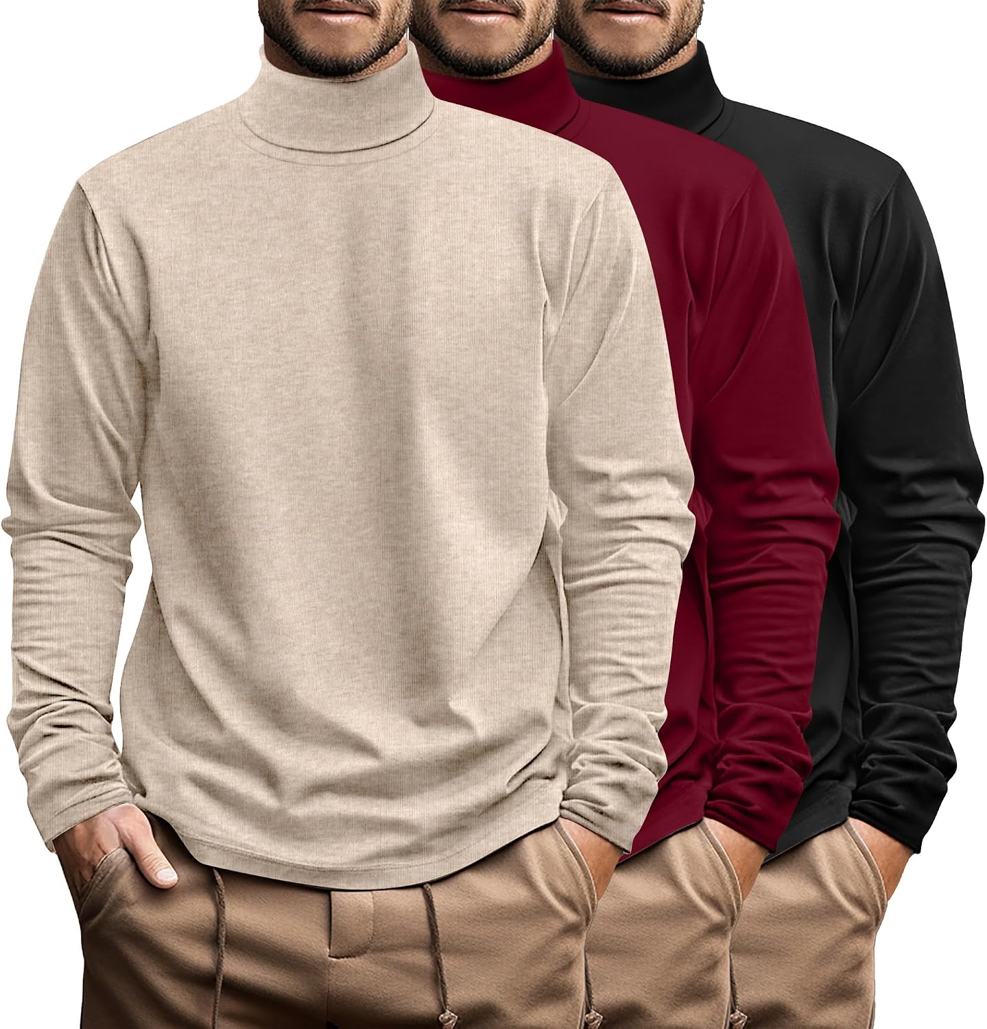Ficerd 3 Pack Men's Big and Tall Turtleneck Shirts