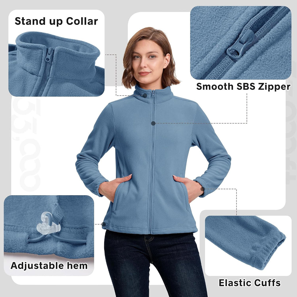 33,000ft Women's Polar Fleece Jacket Zip Up Lightweight Hiking Sweatshirt