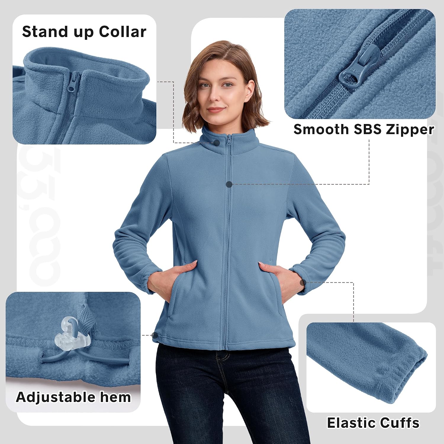 33,000ft Women's Polar Fleece Jacket Zip Up Lightweight Hiking Sweatshirt