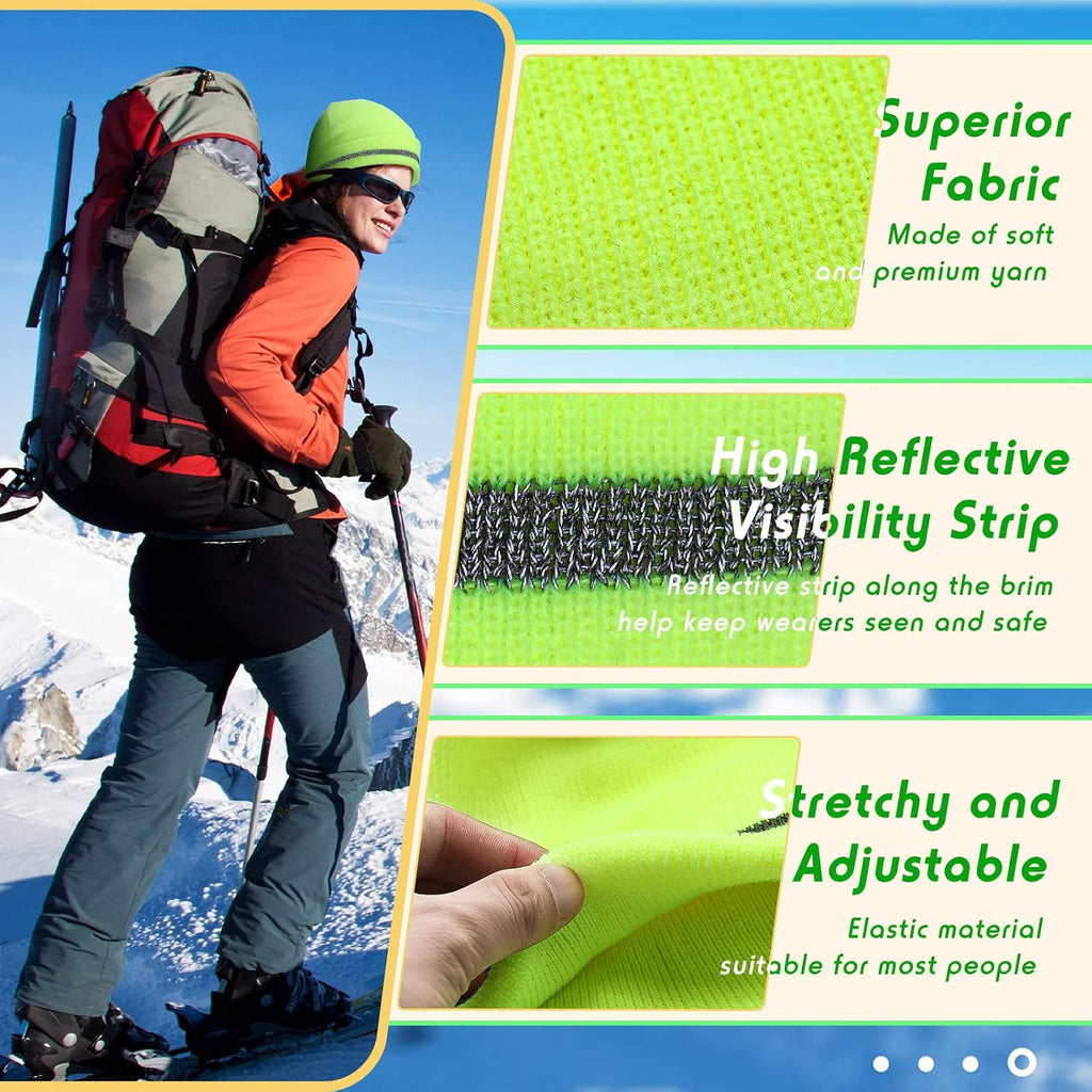Reflective Knit Hat Safety Beanies Adult High Visibility Beanie Neon Winter Knit Caps with Reflective Stripe