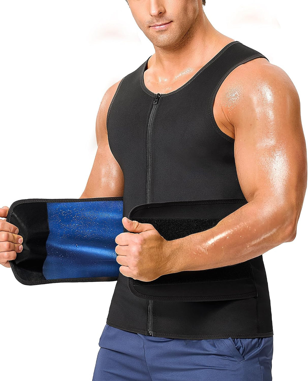 Junlan Waist Trainer Mens Sauna Suit Shirt Sweat Vest Weight Loss Gym Faja