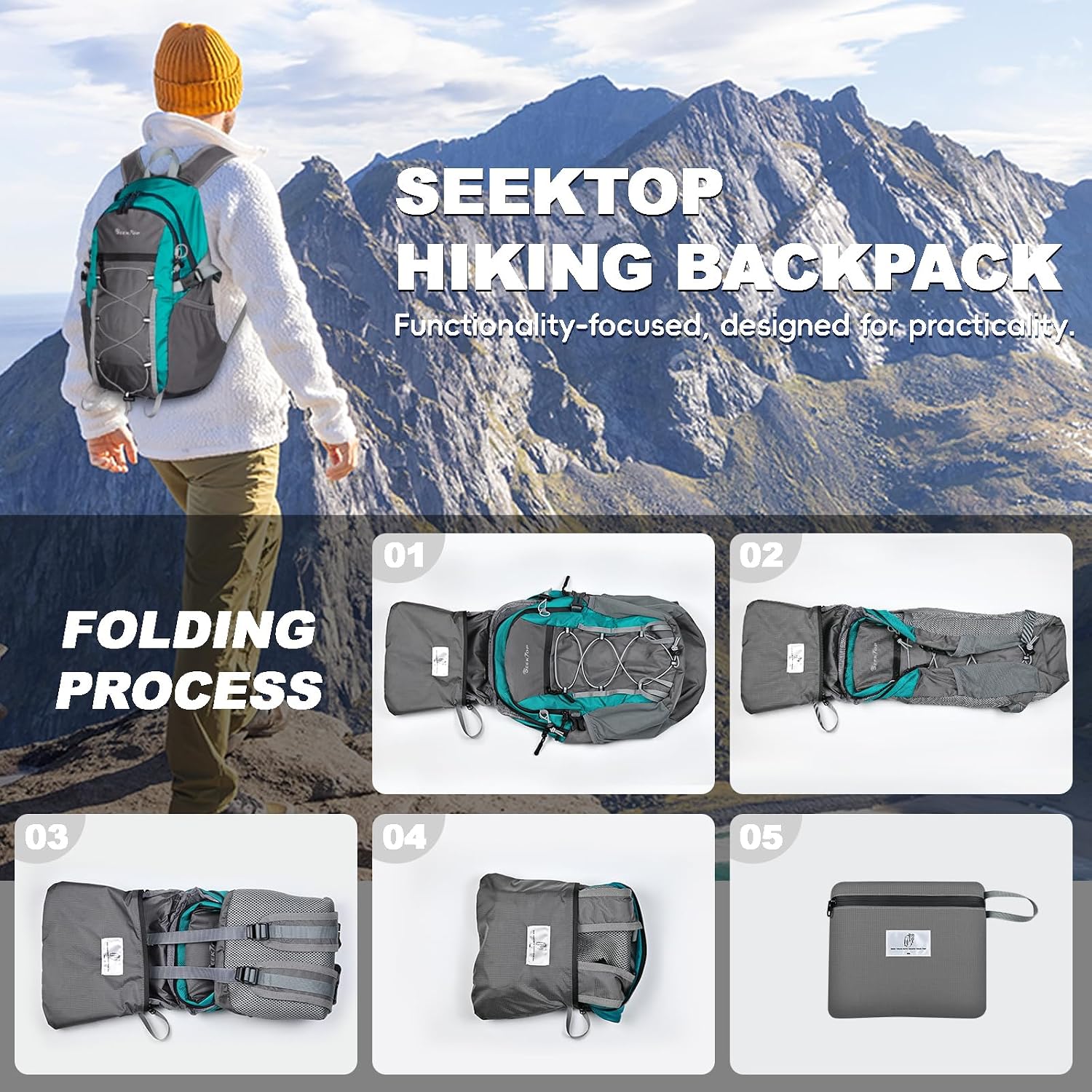 Seektop Packable Waterproof Hiking Backpack, 20L Lightweight Daypack