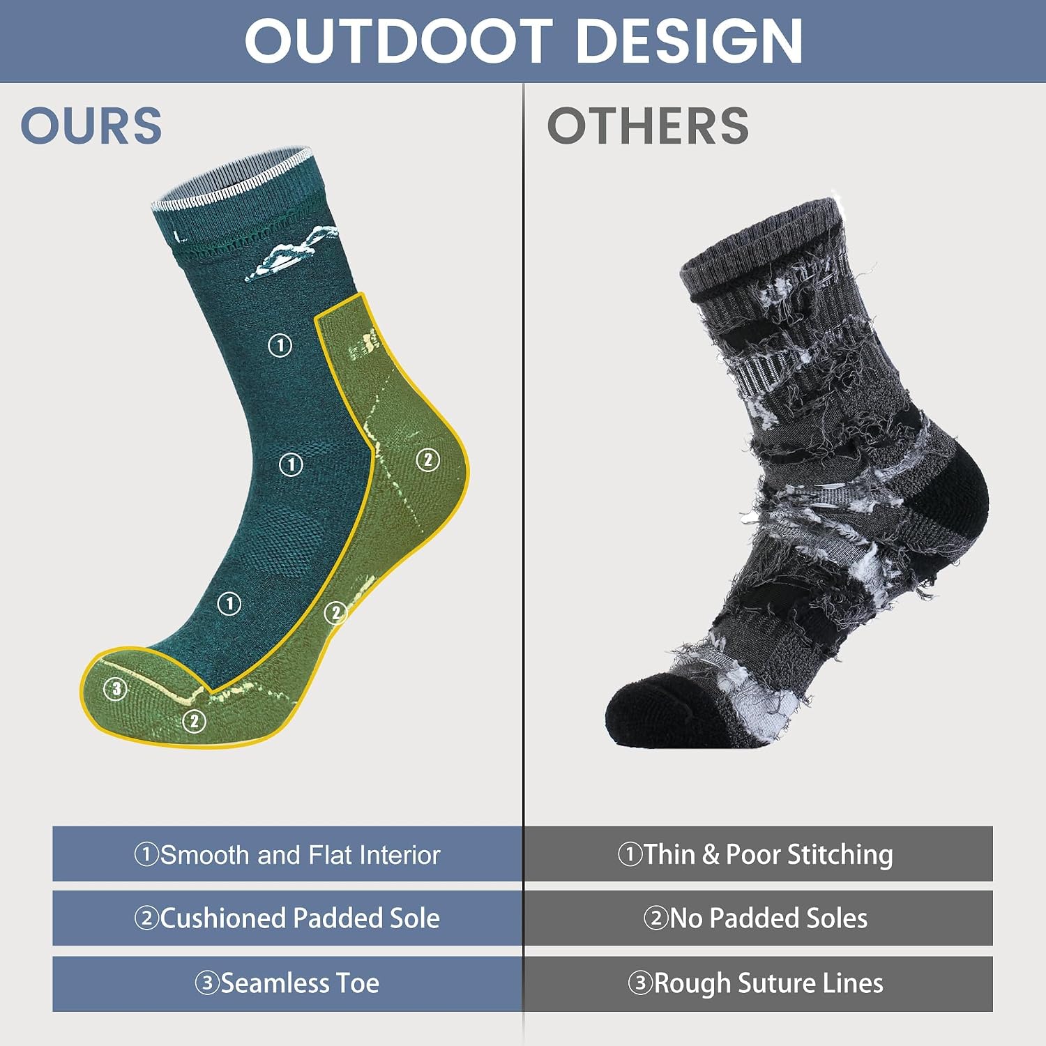 innotree Men's Merino Wool Hiking Socks 3 Pairs