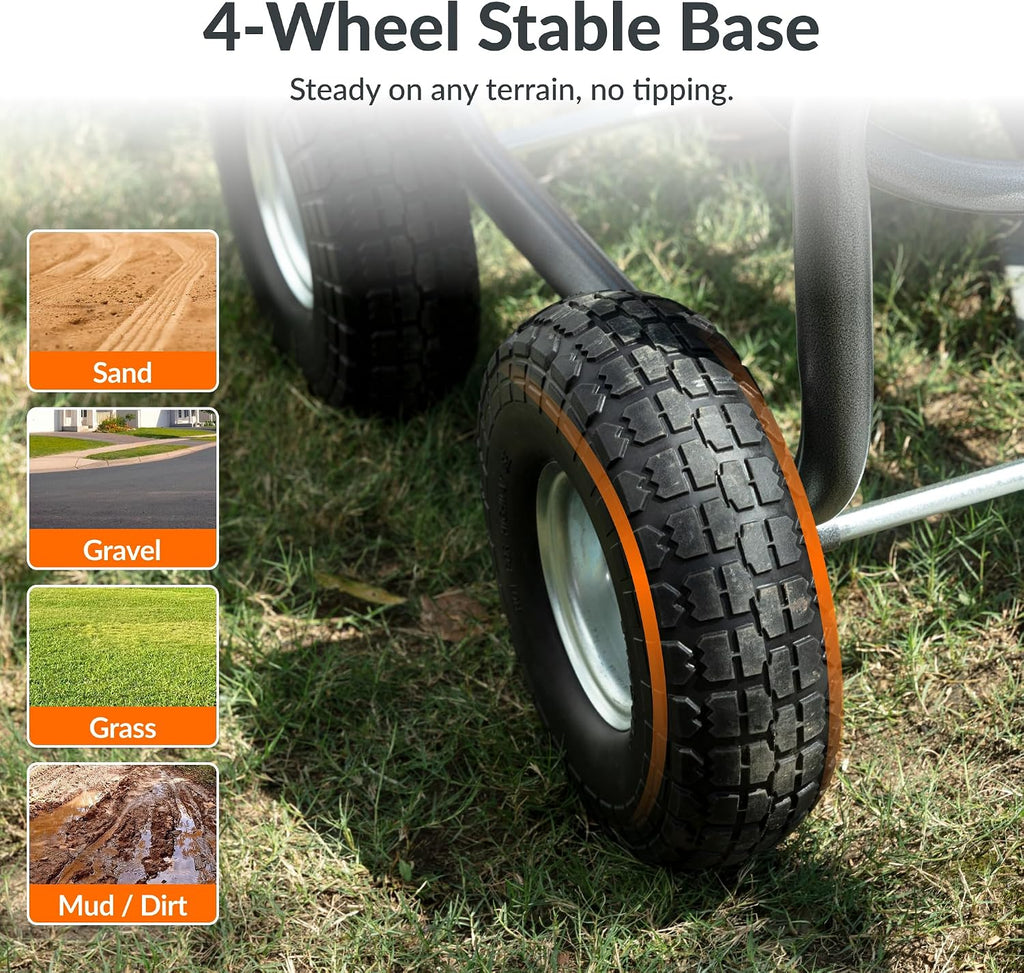 Giraffe Tools Heavy Duty Garden Hose Reel Cart with Wheels - Industrial Outdoor Hose Storage Reel, Pre-Installed Guide for 250-Feet of 5/8" Hose Capacity