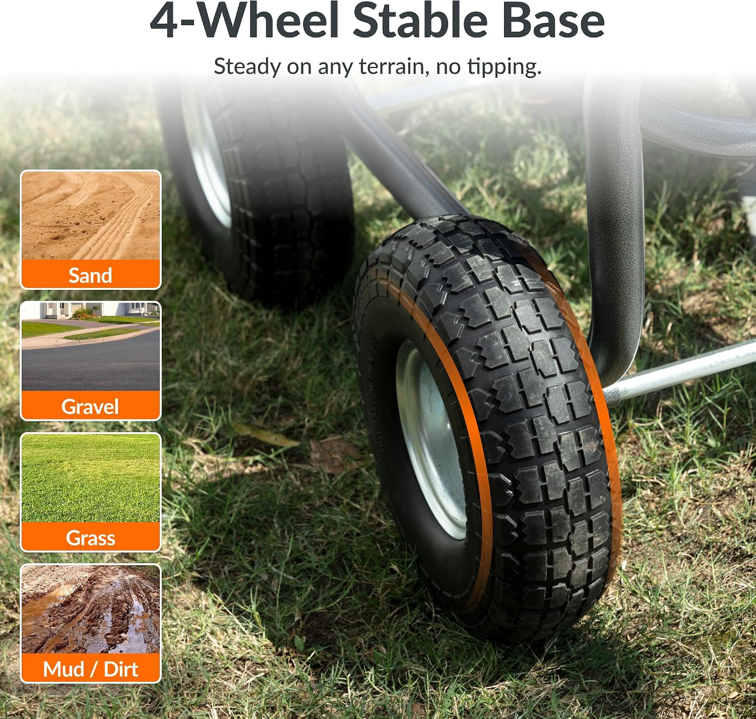 Giraffe Tools Heavy Duty Garden Hose Reel Cart with Wheels - Industrial Outdoor Hose Storage Reel, Pre-Installed Guide for 250-Feet of 5/8" Hose Capacity