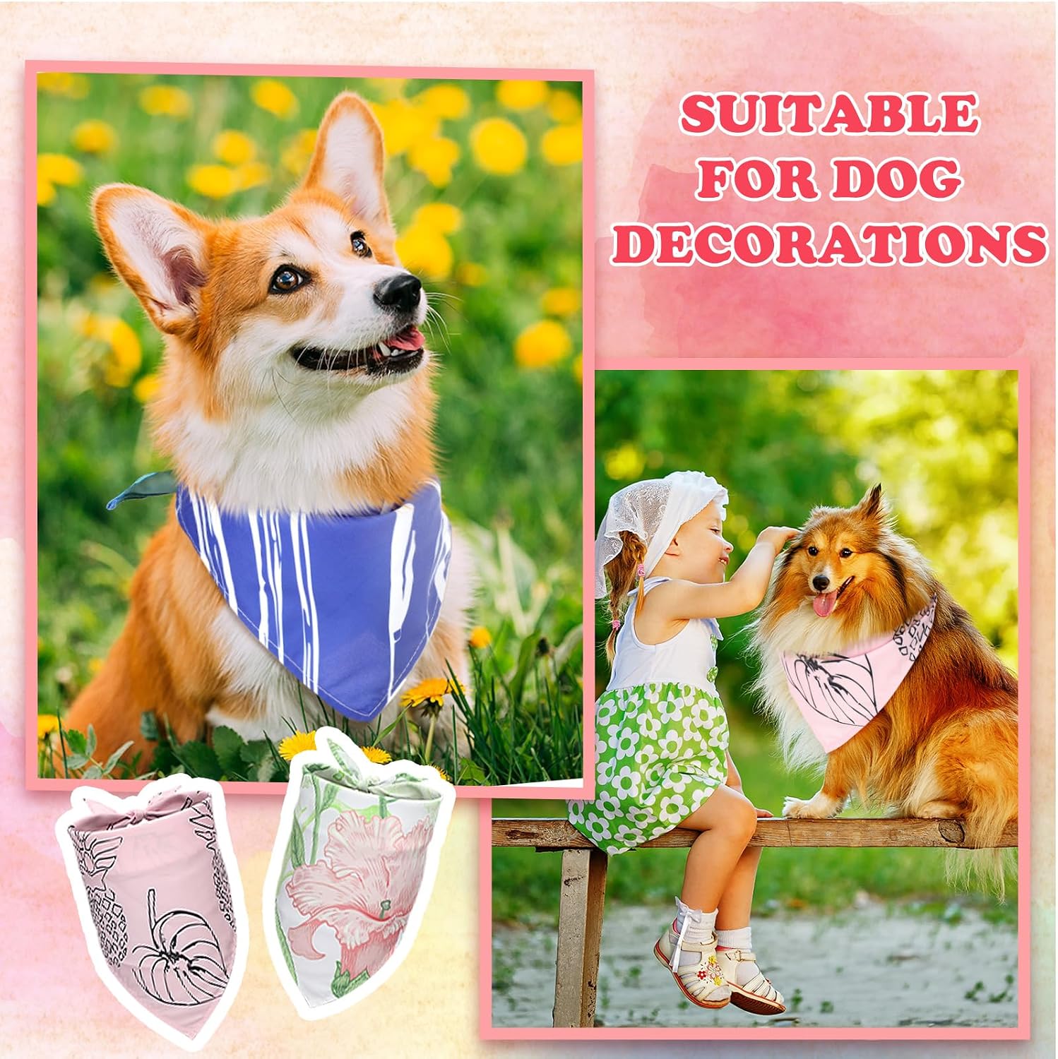 Huhumy 100 Pcs Boho Dog Bandanas Bulk Summer Boho Bandanas for Dogs