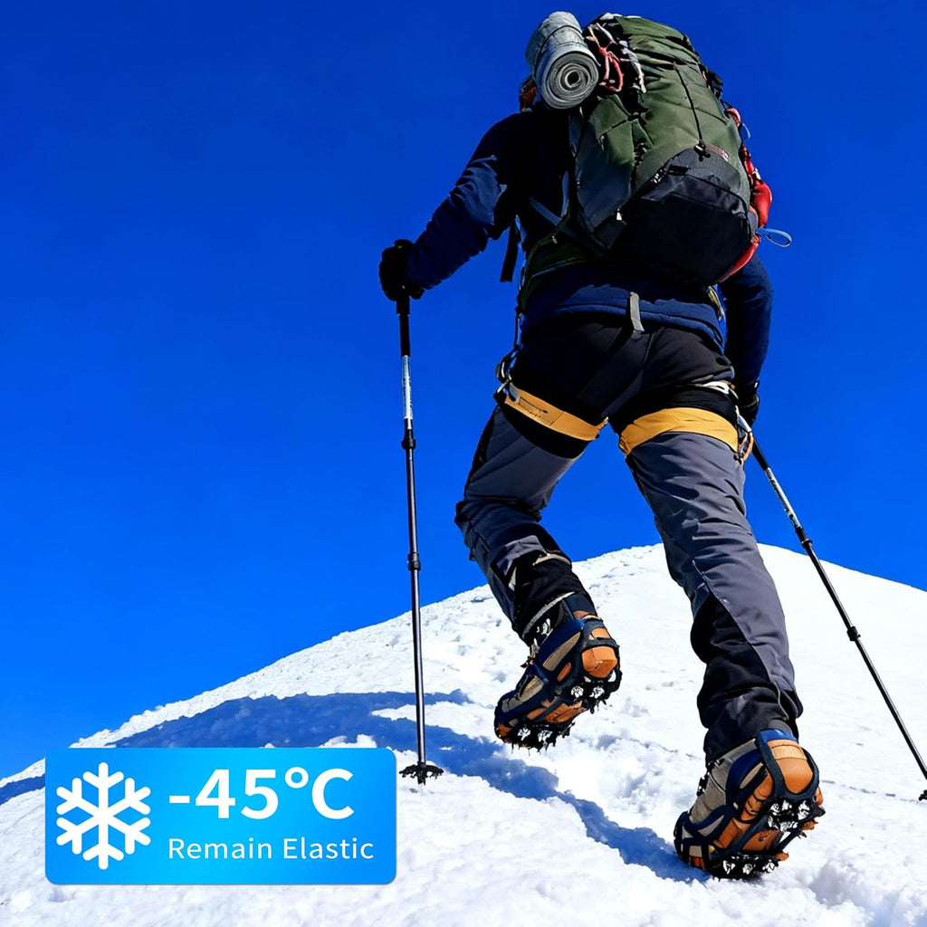 Crampons Ice Cleats for Shoes and Boots Snow Traction Cleats for Walking on Snow and Ice 9 Point Cleats Non-Slip Grippers Overshoe Silicone Stretch Footwear for Winter Hiking Climbing Ice Fishing