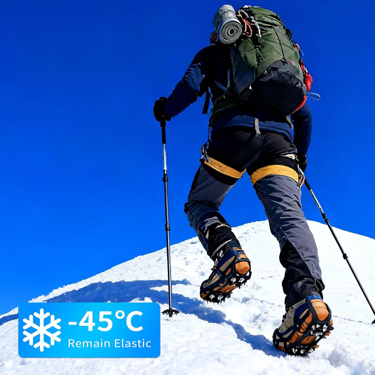 Crampons Ice Cleats for Shoes and Boots Snow Traction Cleats for Walking on Snow and Ice 9 Point Cleats Non-Slip Grippers Overshoe Silicone Stretch Footwear for Winter Hiking Climbing Ice Fishing