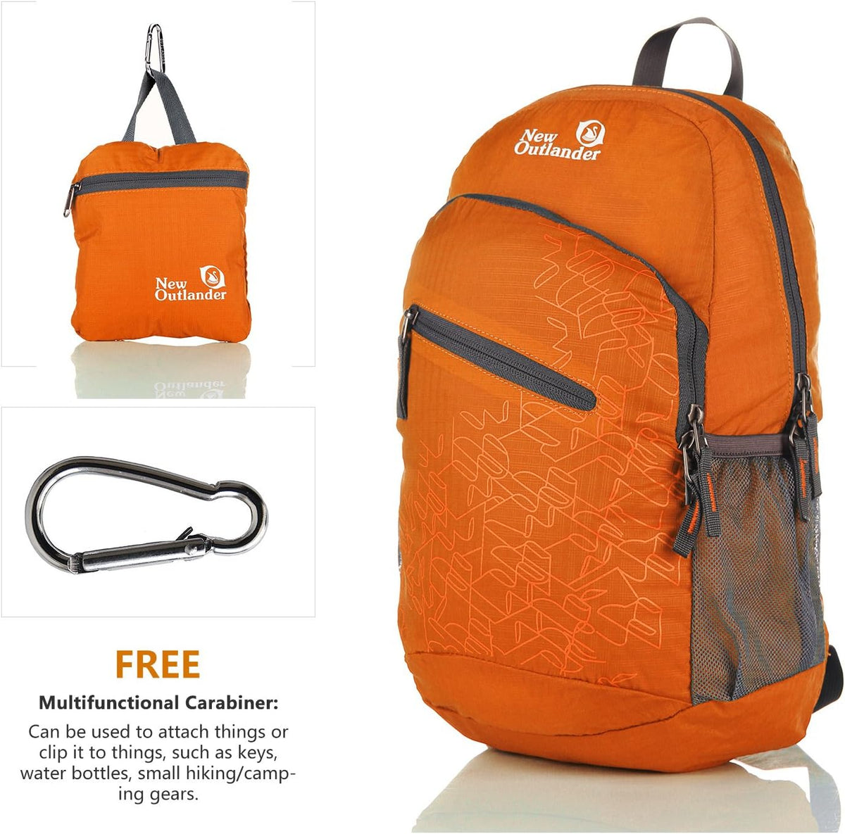 Outlander Packable Handy Lightweight Travel Hiking Backpack Daypack-Orange