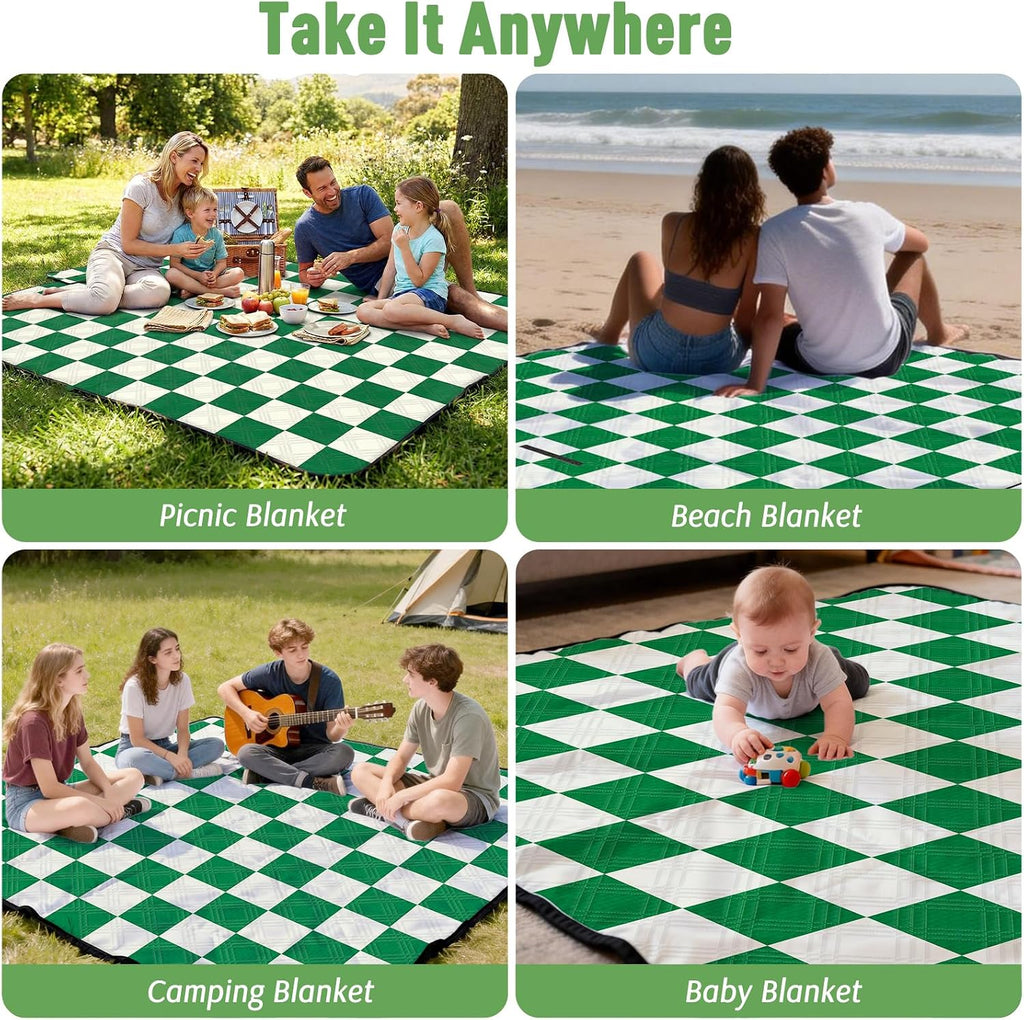 Doonly Large Picnic Blanket, 78 x 78 in, Waterproof Beach Blanket, Gingham