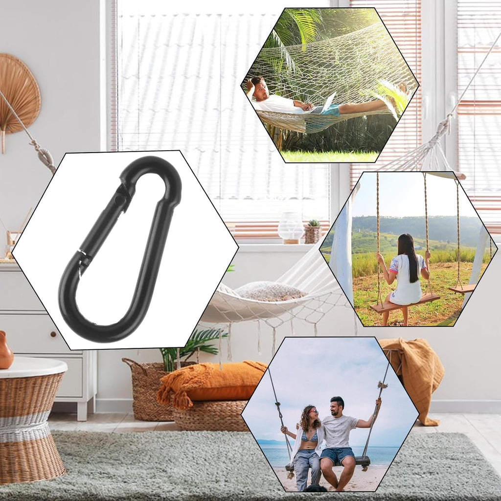 MIVIDE 100 Pack M5 Black Carabiner Clip Spring Snap Hook, 2 Inch Heavy Duty Small Snap Hooks Carabiner Quick Link Clip for Camping Hiking Traveling Outdoor Swing Gym, 220Lbs Capacity