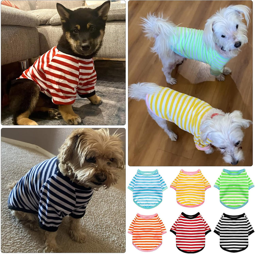 Geyoga 6 Pieces Dog T-Shirt Striped Cotton Breathable Spring Summer Pet Apparel Colorful Soft Puppy Sweatshirt Clothes for Small to Medium Dogs Puppy(Light Color,S)