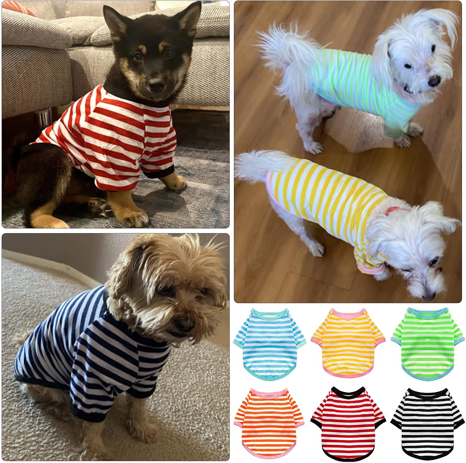 Geyoga 6 Pieces Dog T-Shirt Striped Cotton Breathable Spring Summer Pet Apparel Colorful Soft Puppy Sweatshirt Clothes for Small to Medium Dogs Puppy(Light Color,S)