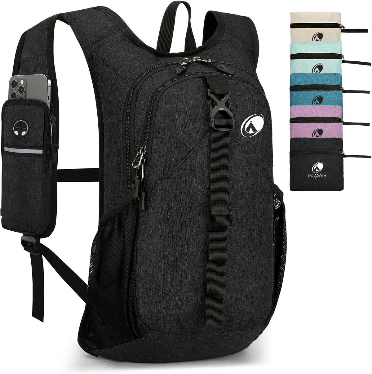 Folding Hiking Backpack with Phone Pocket for Men Women, Small Ultralight Packable Casual Daypack with Shoulder Chest Straps for Travel, 15L Foldable Lighweight Day Pack, Black