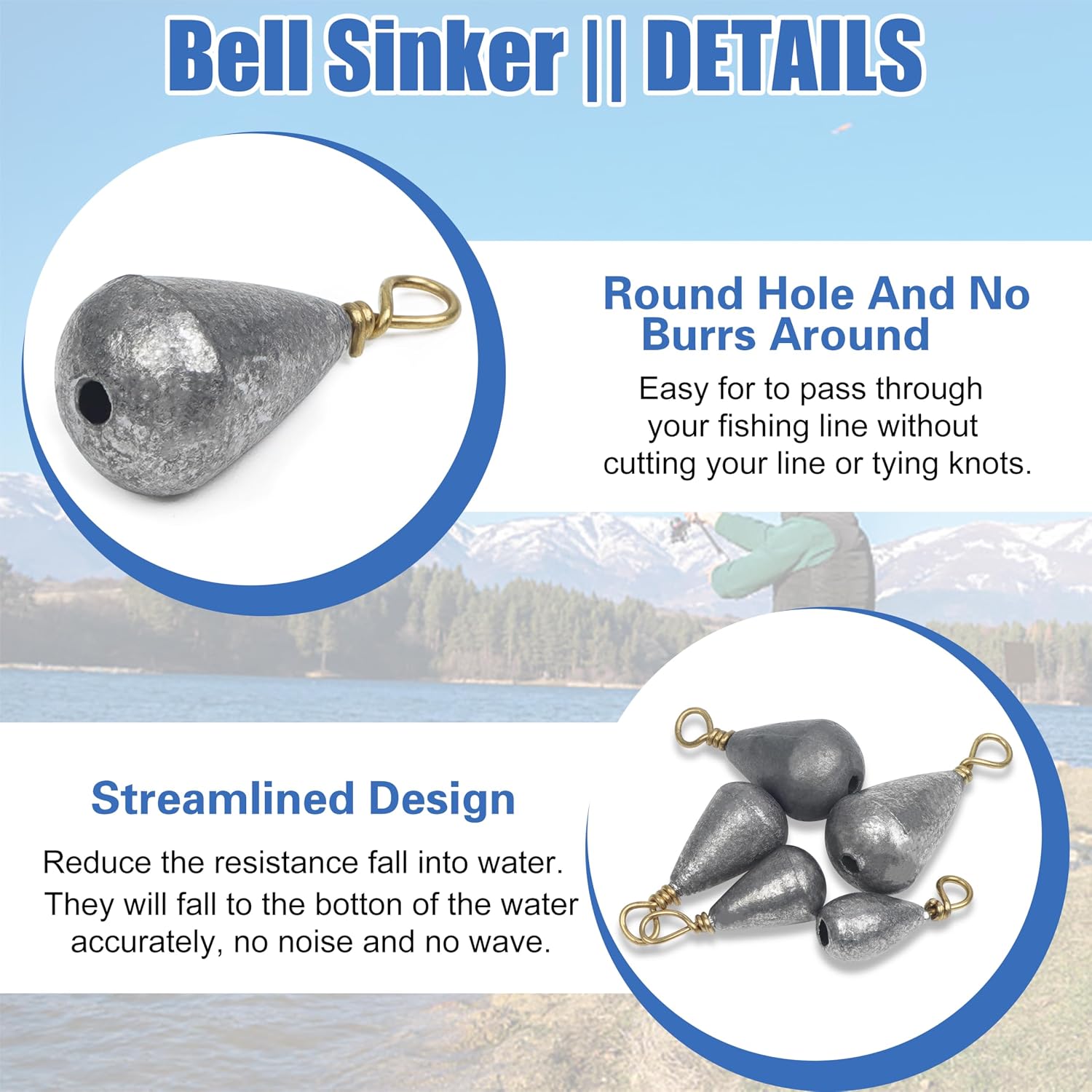 Bass Casting Sinkers Fishing Weights - 20/30pcs Bell Sinkers Drop Shot Weights with Brass Swivels for Saltwater & Freshwater