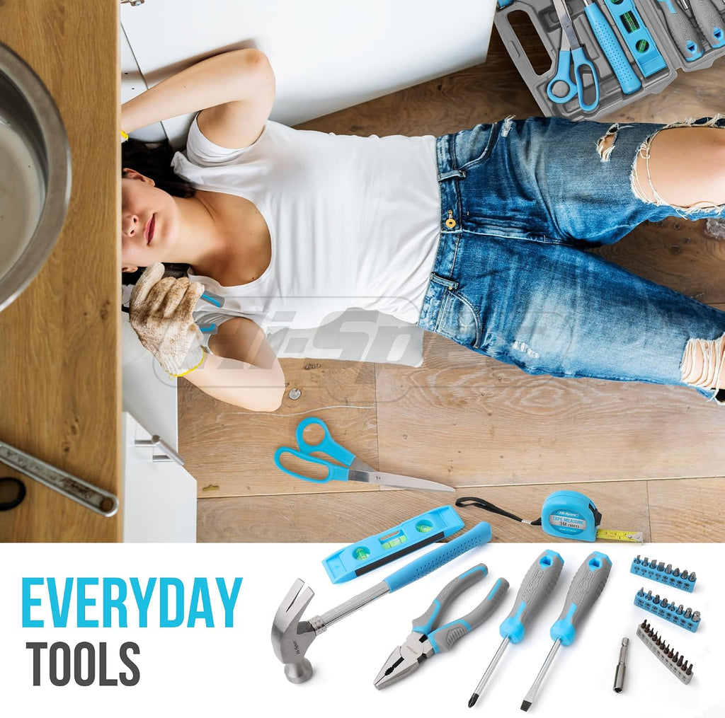 Hi-Spec Household Starter Tool Set with Carry Toolbox for Dorms, Blue