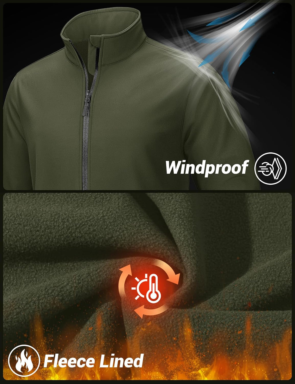 TACVASEN Men's Lightweight Softshell Waterproof Fleece Windbreaker Jacket