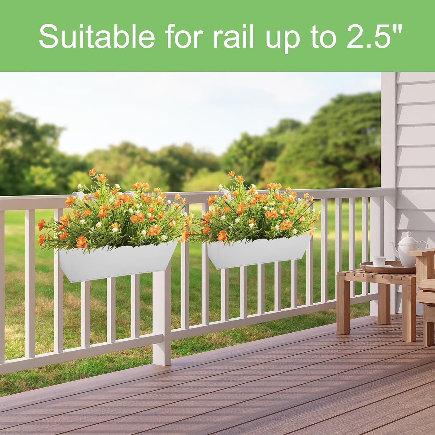 16 Inch Railing Planters Box Metal Hanging Flower Pot 3 Pcs