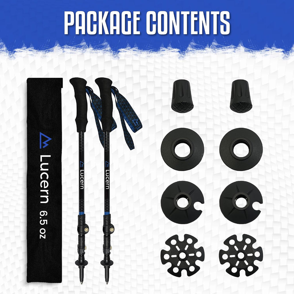 Lucern 6.5 oz (New Editon) Extreme Ultralight Anti-Shock Carbon Trekking Poles — Exceptionally Durable, Comfortable, Safe Across All terrains. Perfect for Backpacking and Long-Distance Hiking.