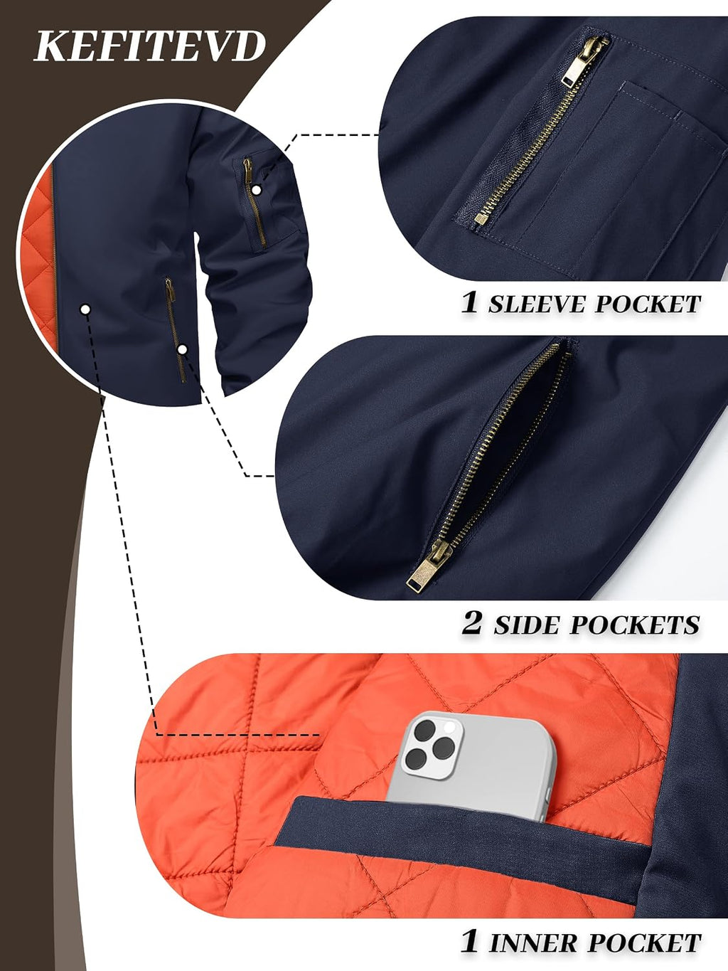 KEFITEVD Men's Bomber Jackets Winter Windbreaker Warm Full Zip Casual Coats