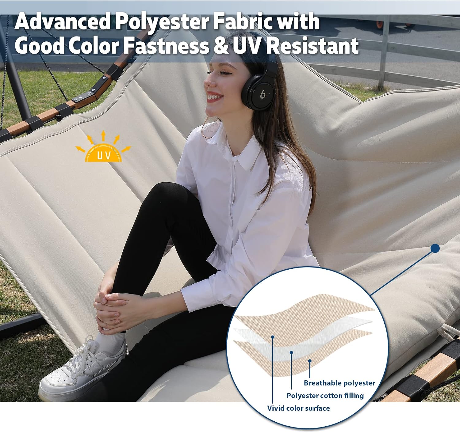 TegerDeger 12FT 2 Person Hammock with Stand V-Shape Spreader Bar -Beige