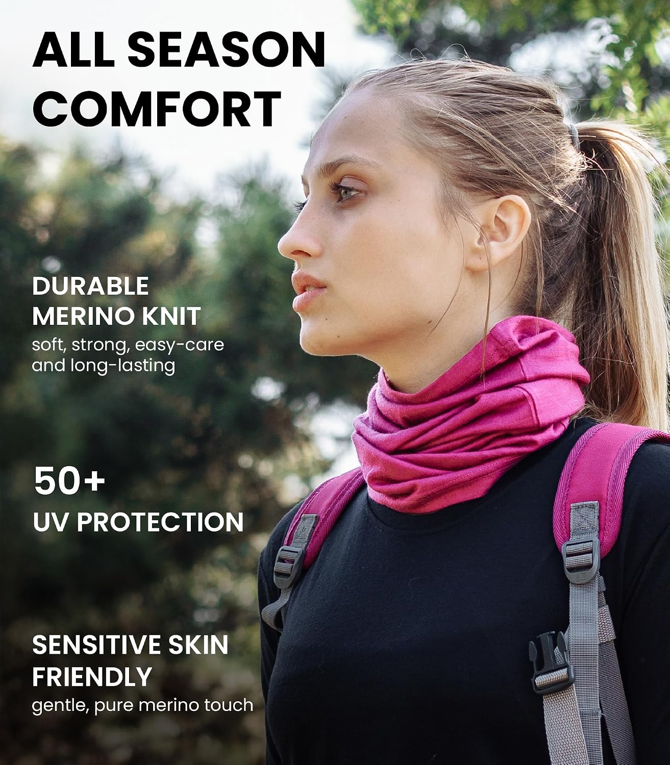 100% Merino Wool Neck Gaiter, 17.5um Face Mask, Unisex Neck Warmer 1-2 Pack