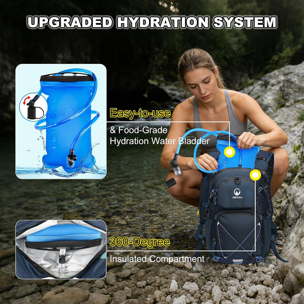Hydration Backpack 22L, Hiking Backpack with 2L Leakproof Bladder, Sewn-in Rain Cover, Insulated Compartment for Men & Women Running, Cycling, Camping