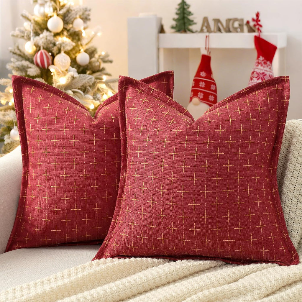 ZWJD Throw Pillow Pillow Covers 18x18 Set of 2 Soft Polyester Textured Pillow Covers with Stylish Flange Edge Cozy Farmhouse Throw Pillows for Couch Bed Sofa Living Room Camel