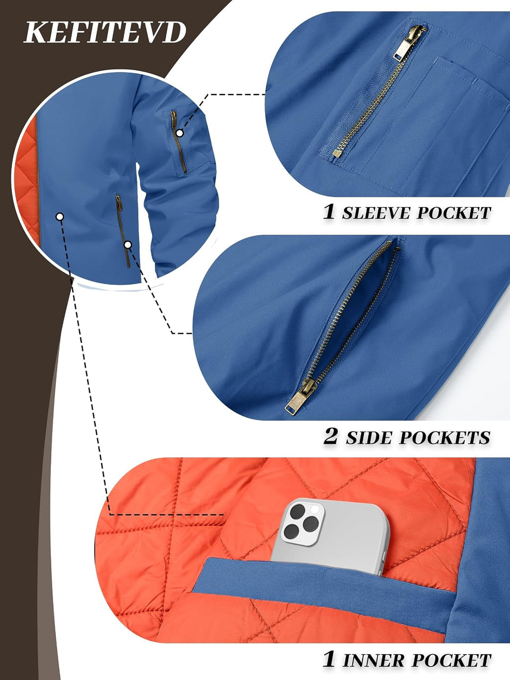 KEFITEVD Men's Bomber Jackets Winter Windbreaker Warm Full Zip Casual Coats