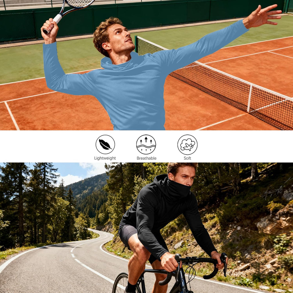 HovSiyla Mens Fishing Hoodie UV Sun Protection Shirts UPF Rash Guard Long Sleeve Shirts Hiking Performance Mesh Face Mask Top