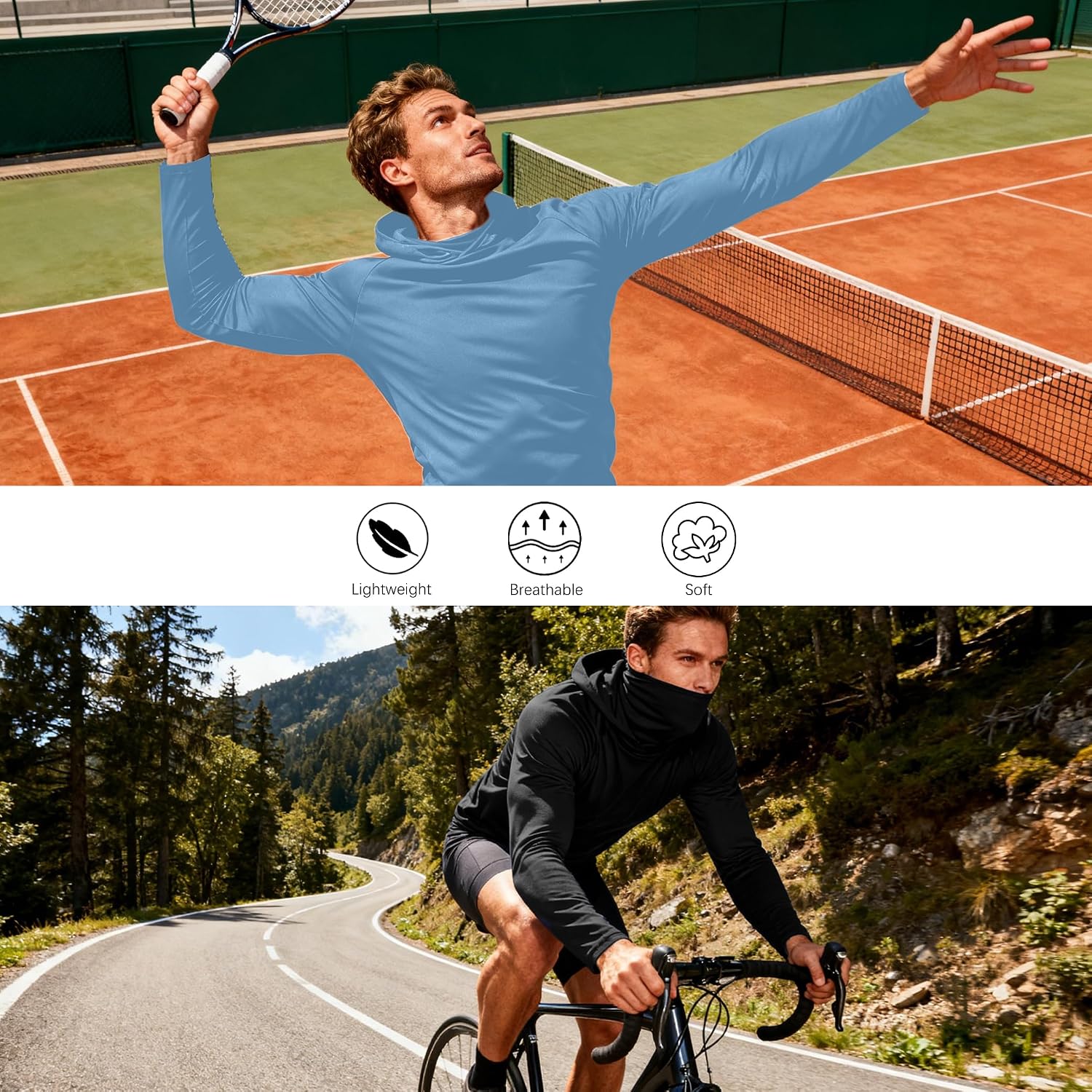 HovSiyla Mens Fishing Hoodie UV Sun Protection Shirts UPF Rash Guard Long Sleeve Shirts Hiking Performance Mesh Face Mask Top