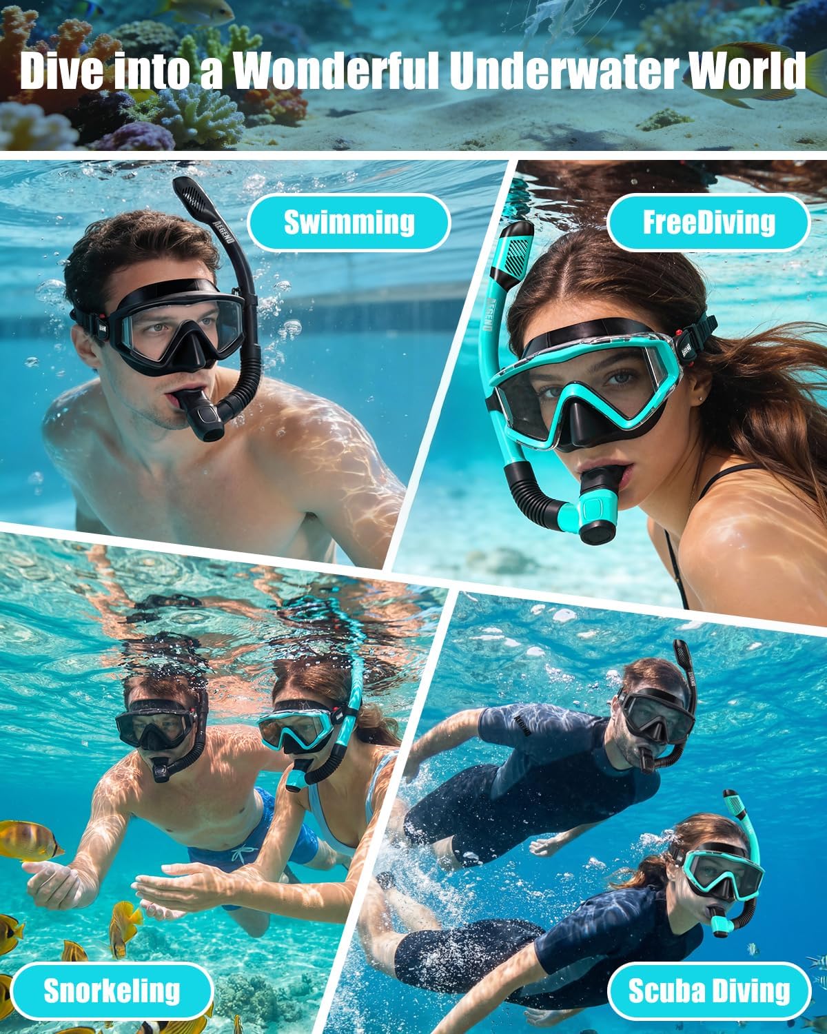Aegend Snorkeling Gear for Adult Kid - Anti-Fog Mask with Top Dry Valve