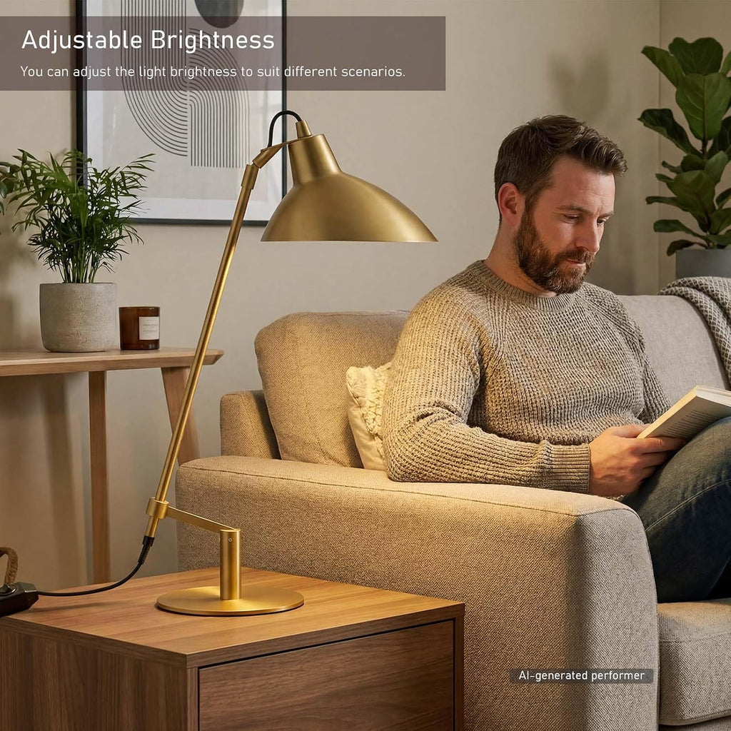 Desk Lamp Modern Industrial 100% Metal Adjustable Table Lamp 24", Natural Light (4000K) with Dimmer, Ideal for Office Bedroom Study Room Living Room Nightstand Bedside Lamps Brass