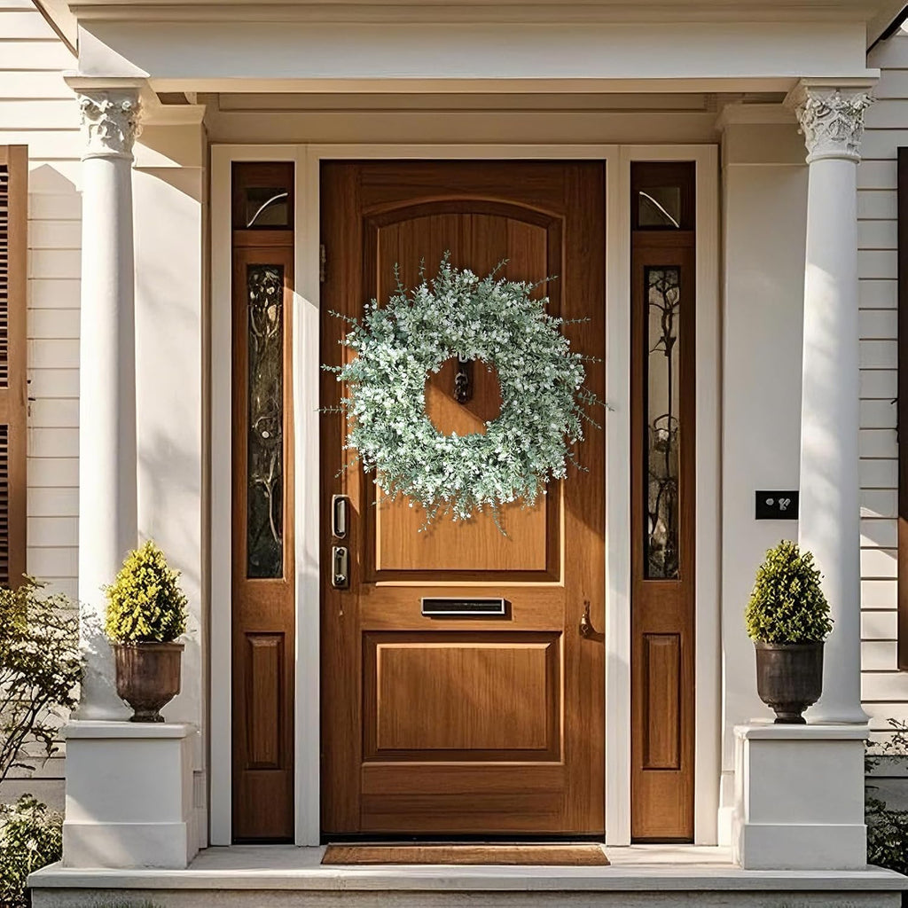26" Large Artificial Eucalyptus Wreath for Front Door Decor (White-Green)