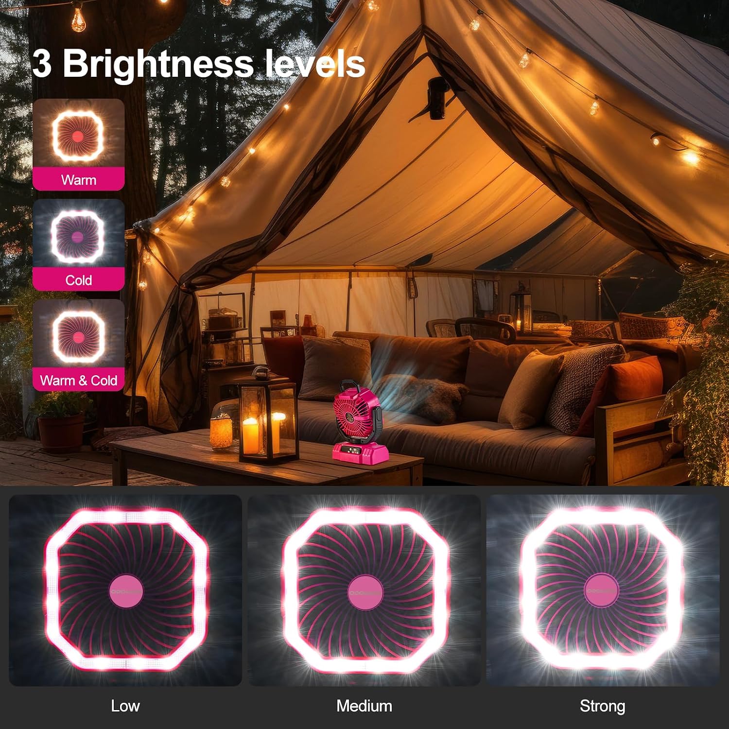 Odoland Portable Camping Fan with Light, 20000mAh Rechargeable Battery Fan